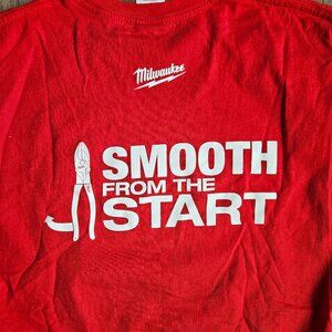 Milwaukee Tools Red T-Shirt Made in the USA. “Smooth from the Start”. Size L